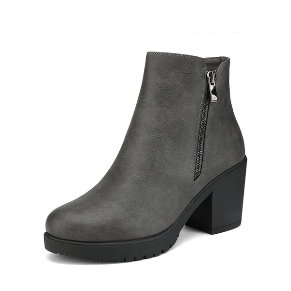 Comfortable Low Heel Chunky Ankle Boots - GREY PU -  0